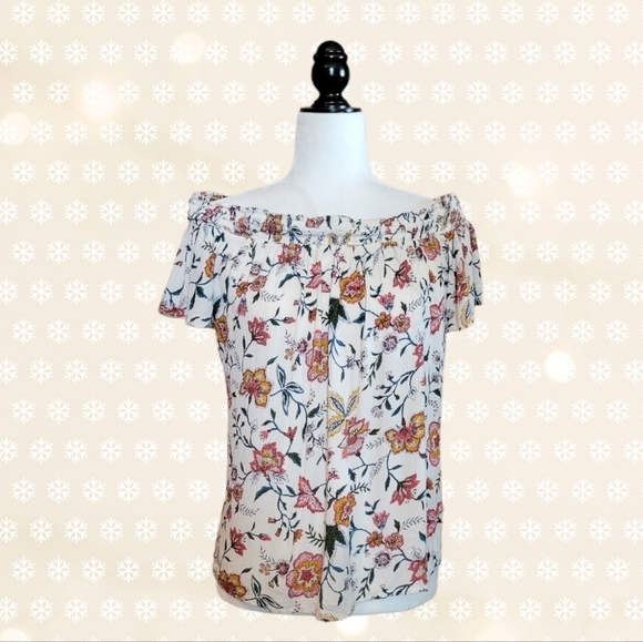 Old Navy Floral Off-Shoulder Top - White and Pink - Picture 1 of 4